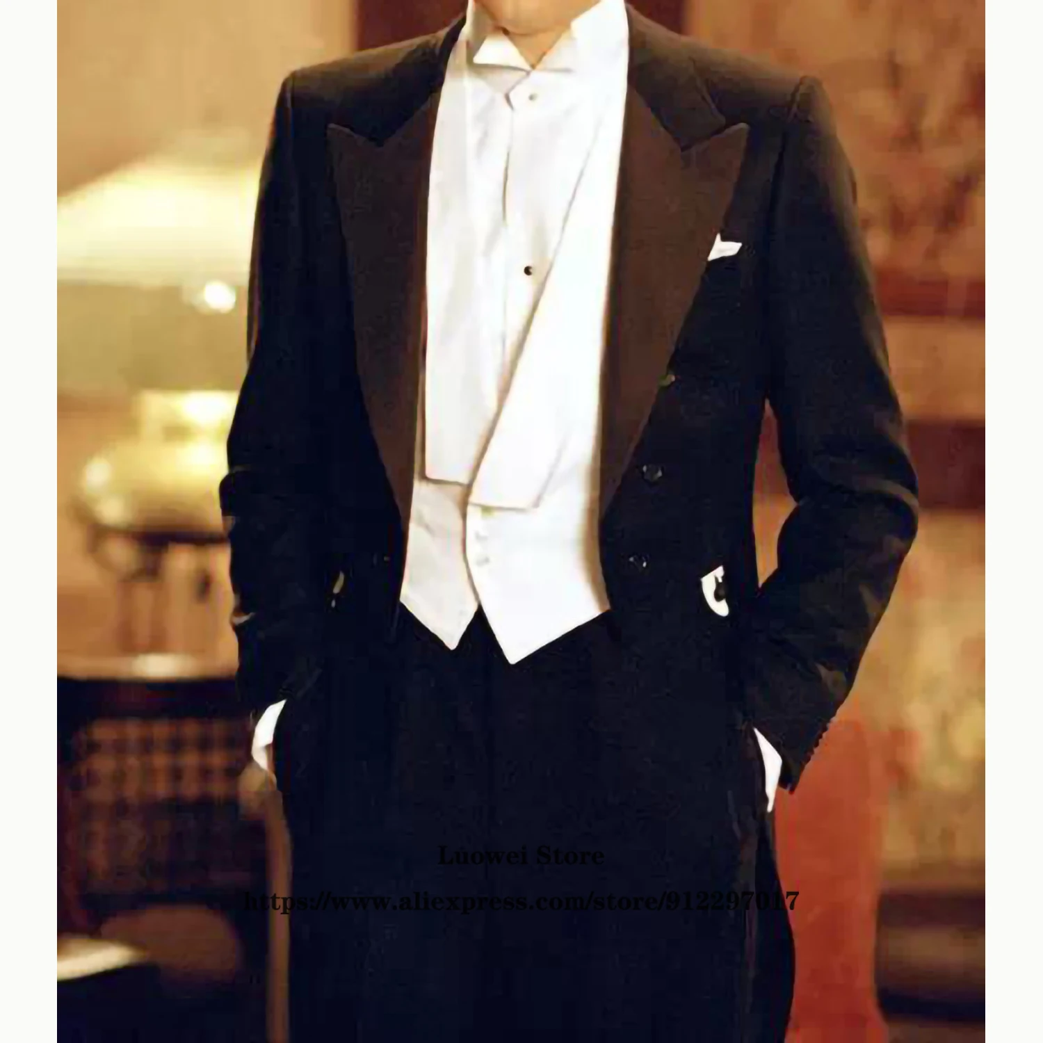 

Классический мужской костюм, официальный деловой блейзер с заостренным отворотом, винтажный свадебный смокинг для жениха, комплект из 3 пре...