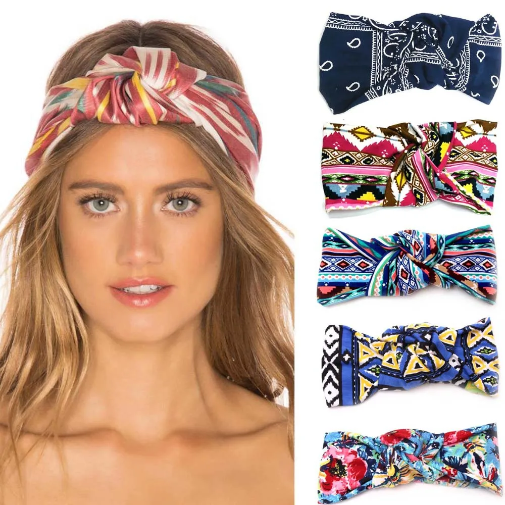 

50pcs/lot DIY Simple Multi Fabrics Bohemia Printing Head Bands Turban Elasticity HeadBands Hair Styling Tools Accessory HA1302