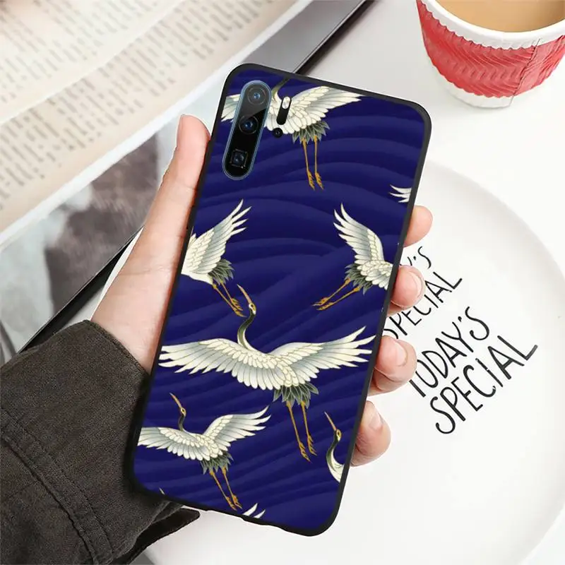 

Bird Crane retro art painting pattern Phone Case For Huawei honor Mate P 10 20 30 40 i 9 8 pro x Lite smart 2019 nova 5t