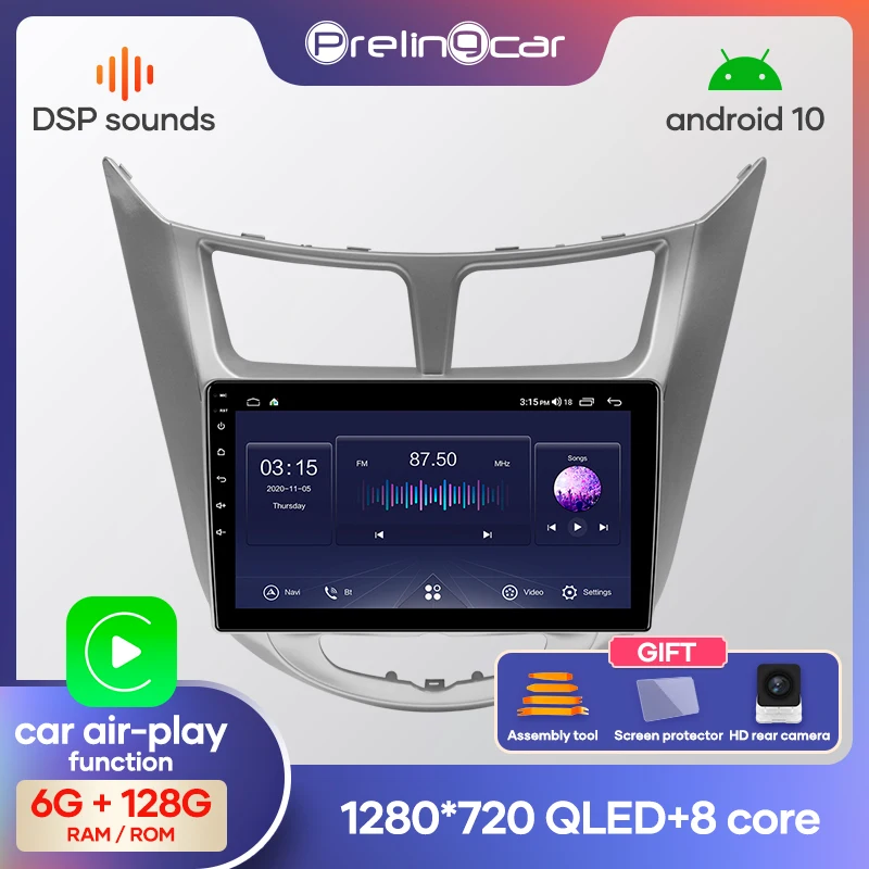 Prelingcar для Хендай Солярис 1 авто магнитолы До 4G+64G Android 10 8 ЯДЕР DSP Навигация GPS