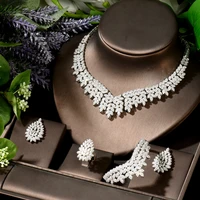 hibride luxury aaa cubic zirconia micro pave big leaf design necklace earring set dubai jewelry sets women bridal african n 1924
