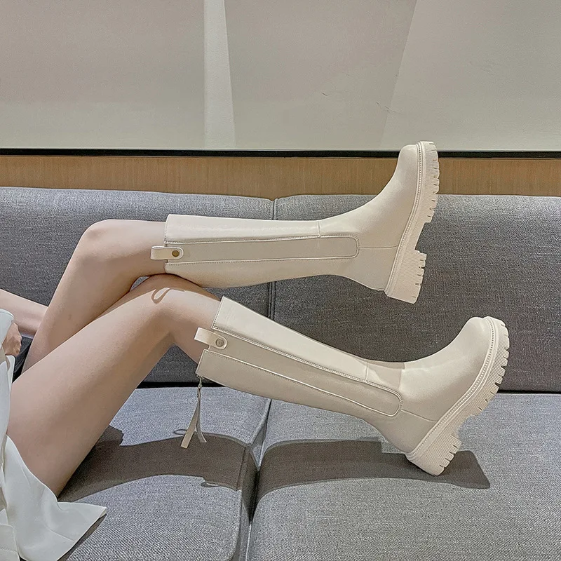 

Женские ботфорты с круглым носком, белые сапоги выше колена, Осень-зима 2021