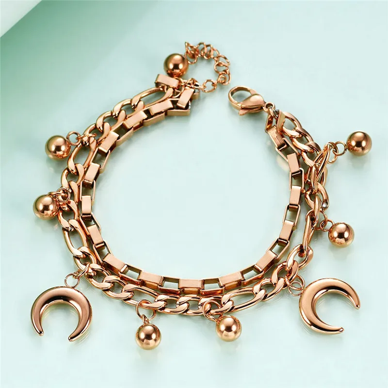 

Japanese and Korean Stainless Steel Jewelry Bracelet Moon Titanium Steel Electroplating 18K Gold Cross Lady Love Pearl Bracelet