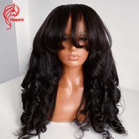 hesperis 200 wave yaki human hair wigs with bangs brazilian remy full machine made scalp top wigs for black women human hair