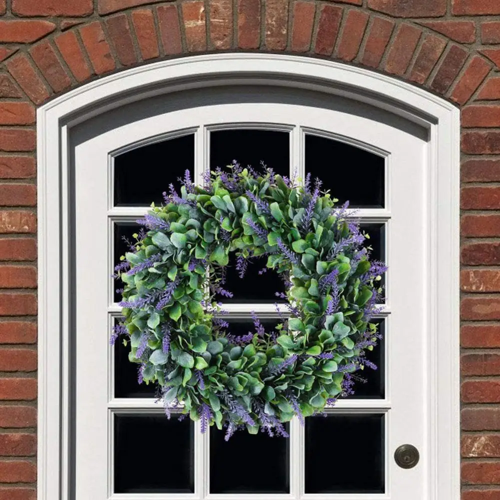 Искусственный венок на дверь диаметром 17 дюймов, лаванда, весна, круглый, для декора дома, передняя часть T3T0.