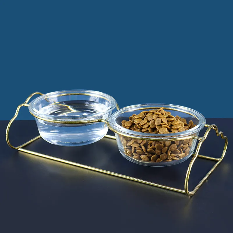 

Glass Pet Bowl Cat Feeder Protect The Spine Table High Foot Large Oblique Cute Cartoon Feeder for Dog and Cat Pet Supplies