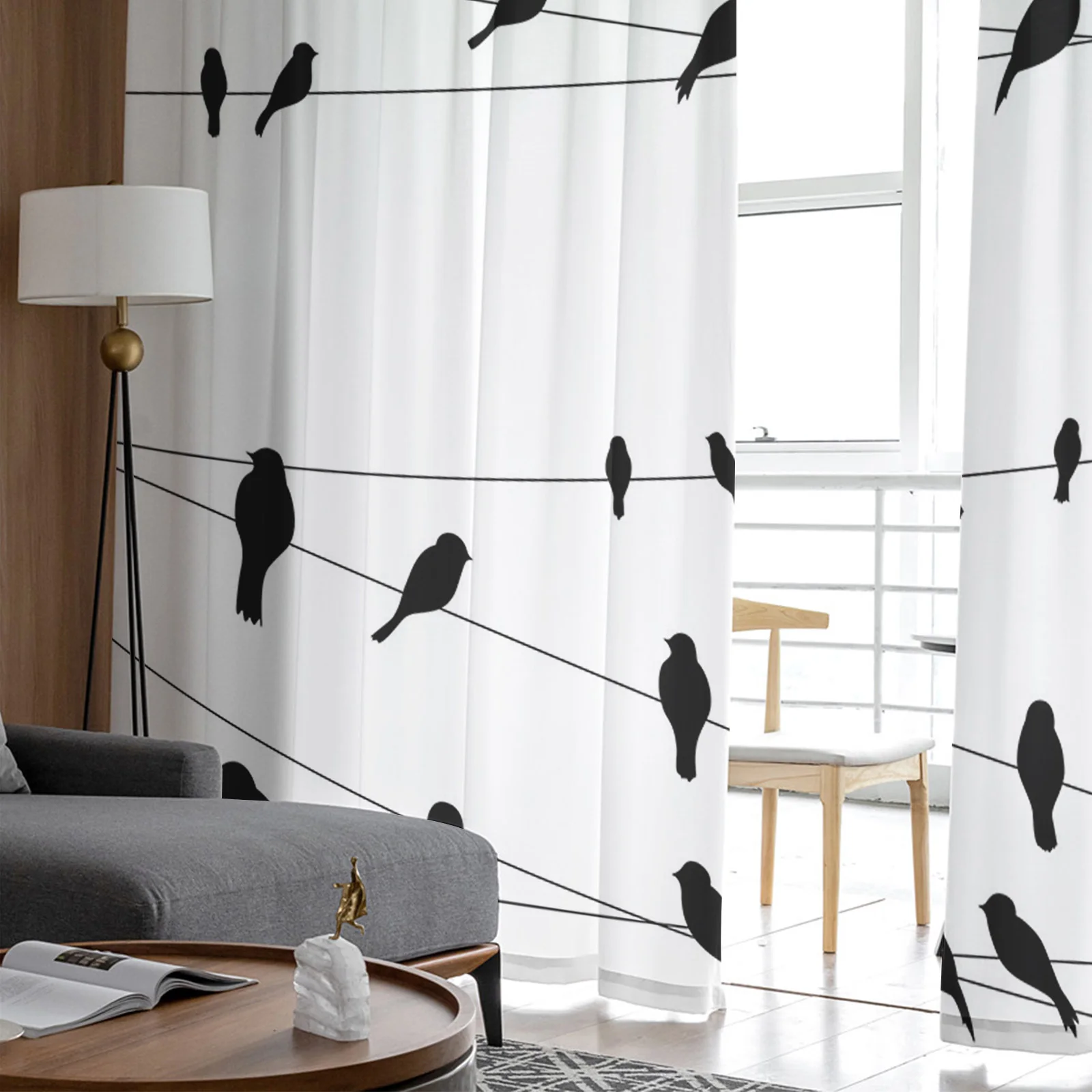 Птиц провод силуэты современные тюлевые шторы для Гостиная Спальня дома Кухня