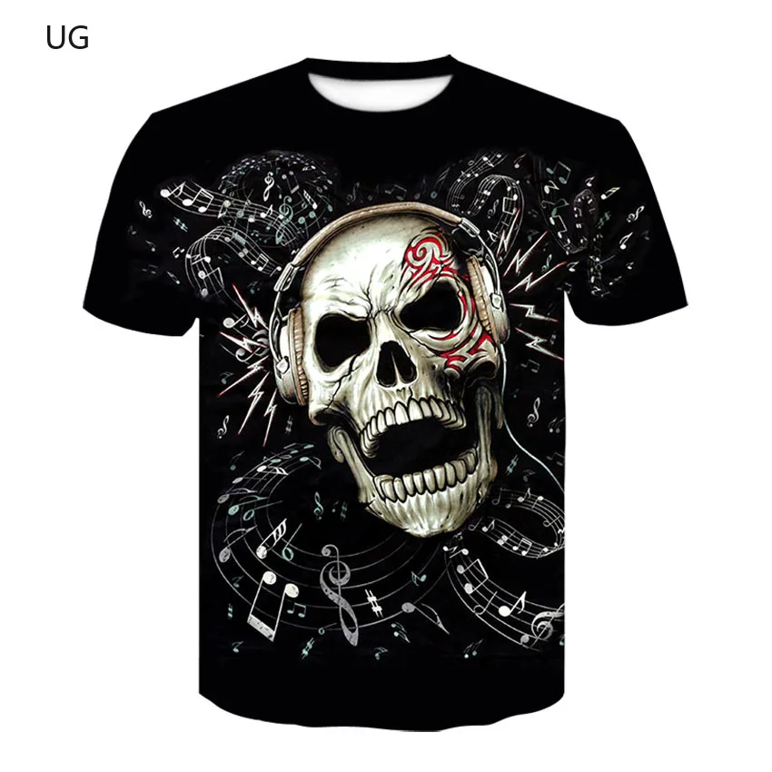 

UG New Skull T-shirt Men's Skull T-shirt Punk Rock T-shirt Gun 3d Printing T-shirt Retro Gothic Men's Summer Top