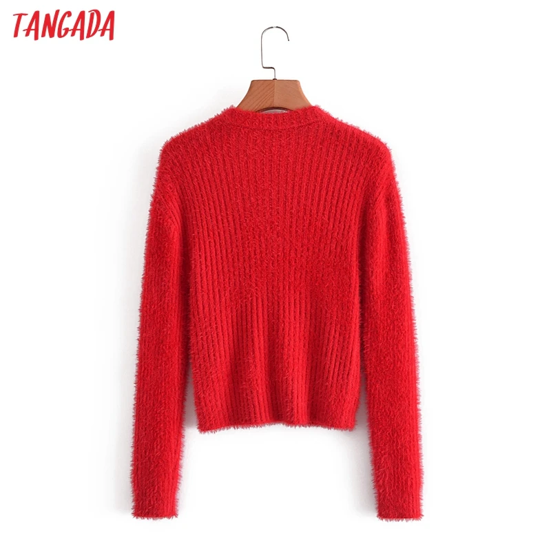 

Tangada 2021 Autumn Winter Women Red Fur Knitted Cardigan Sweater Jumper Long Sleeve Button-up Female Outerwear 3A143