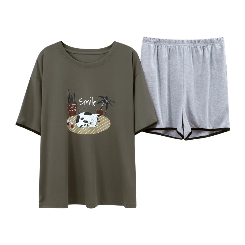 

Girls Sweet Cute Short Sleeve T-shirts Loose Casual Sleepwear Smile Cats Cartoon Print Summer Pajamas For Women Cotton Homewear