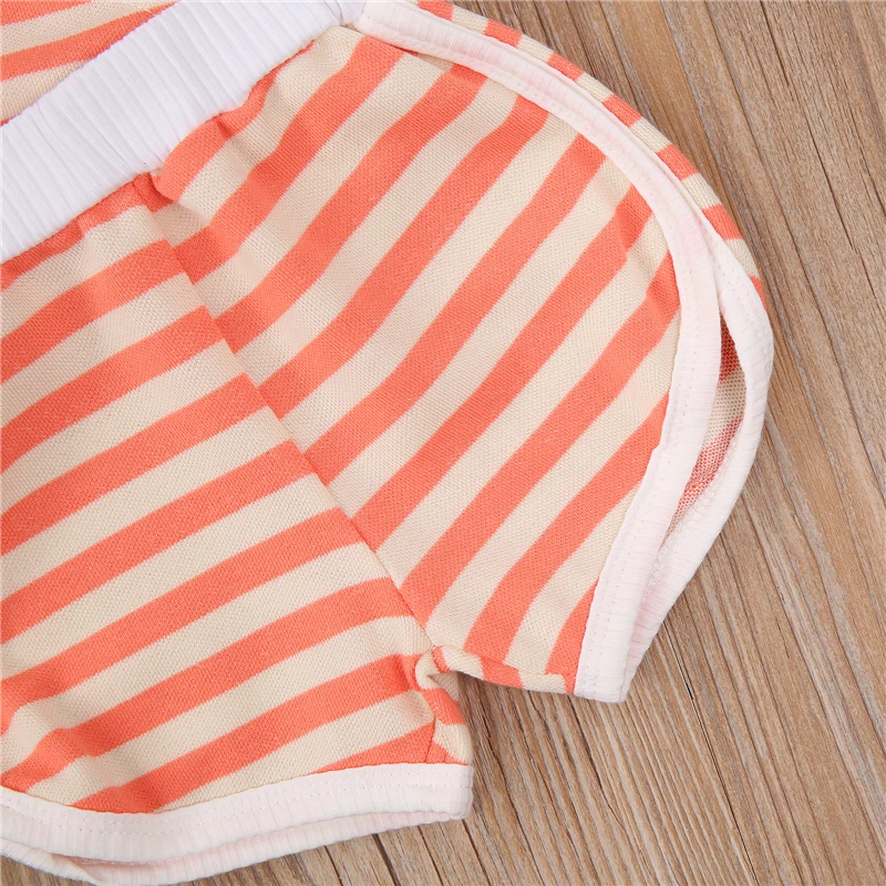 

2pcs Kids Girls Top Striped Shorts Long Sleeve Zipper Round Collar Elastic Hem Clothes Sports Fall Pants