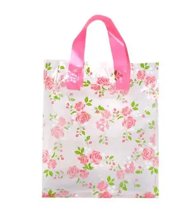 rose 5 шт. 25*33 см цветочный Подарочный пластиковый пакет с ручкой, сумка для хранения одежды, прозрачная сумка для покупок, упаковка, сумки для свадебной вечеринки - Цвет: rose