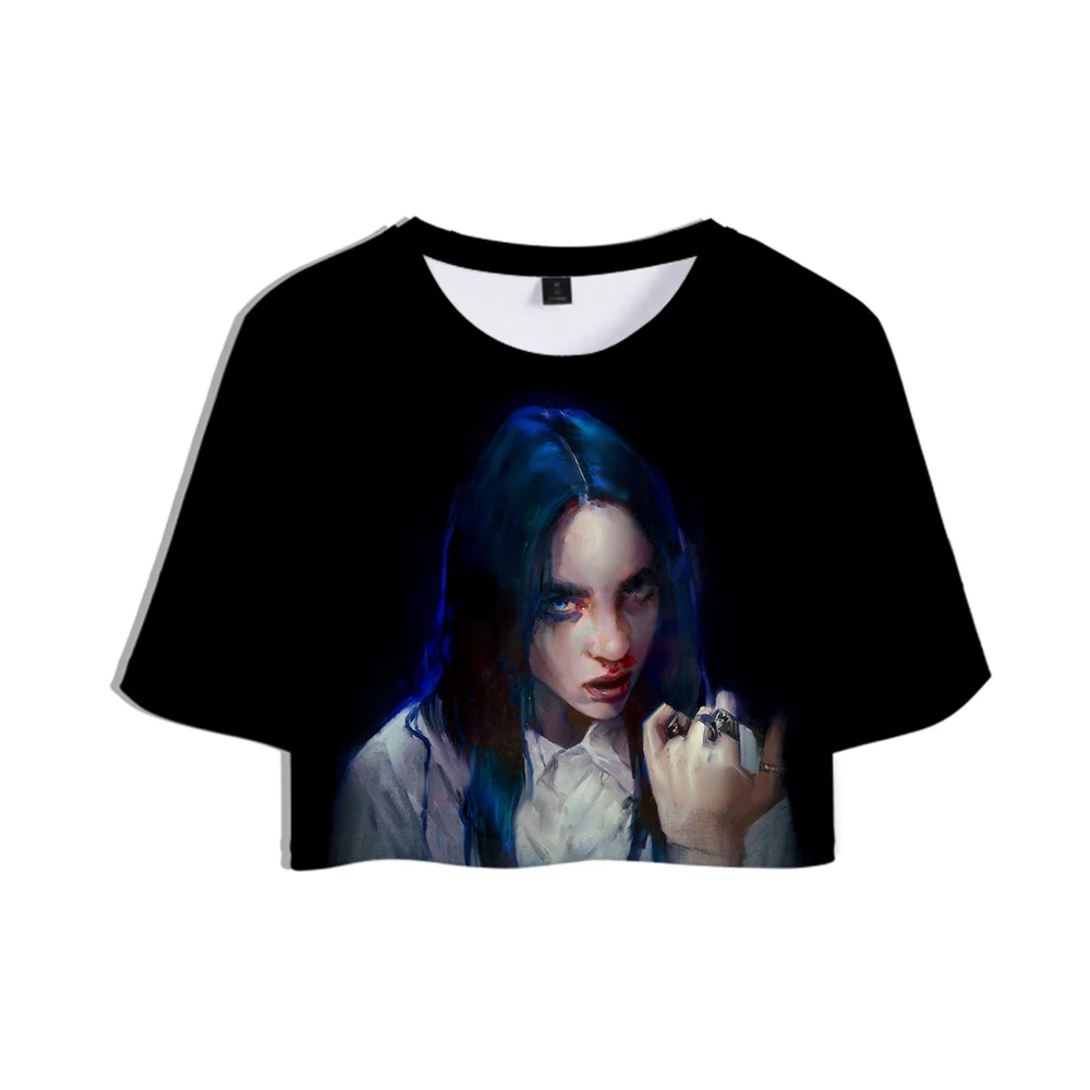 Женская укороченная футболка Billie Eilish Повседневная Уличная с коротким рукавом и 3D