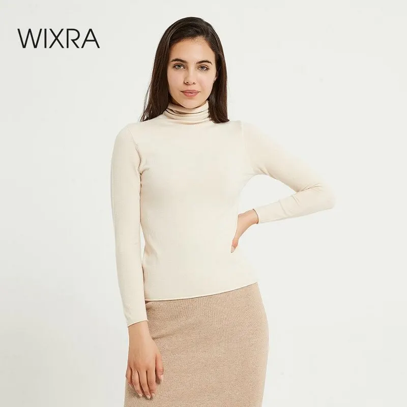 

Женские мягкие однотонные вязаные свитера Wixra, базовый свитер с высоким воротником и длинными рукавами, Пуловеры на осень и весну