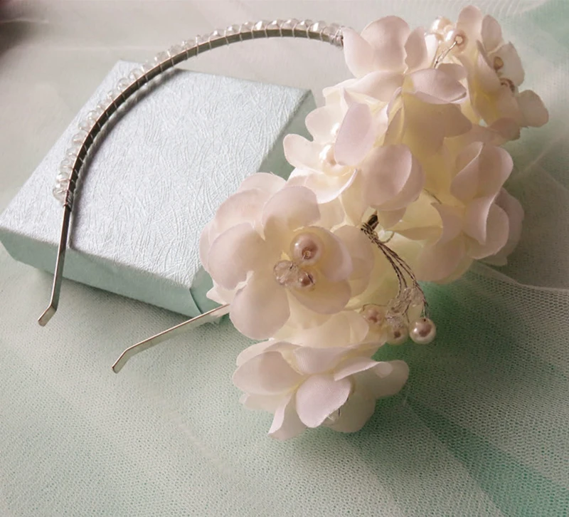 HIMSTORY Luxury Wedding Handmade Lace Silk Yarn Headband Floral Flower Pearl Beads Crystal Hairbands Girl Hair Accessories | Украшения и