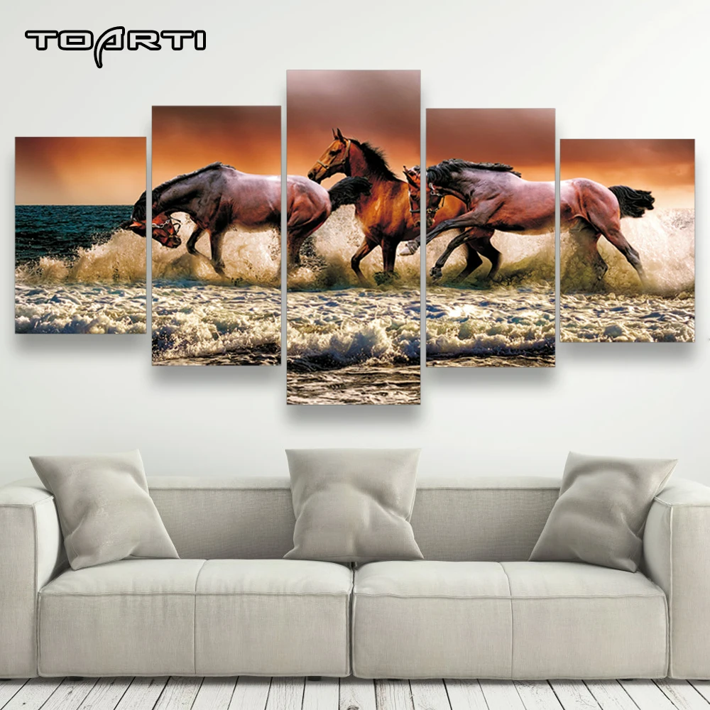 Животные холст стены искусства модульная лошадь фотографии домашний Декор 5 шт.
