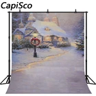 Рождественский тематический фон Capisco для фотосъемки Зимний снег уличная лампа дерево фон снежинка новорожденный дом фотосессия