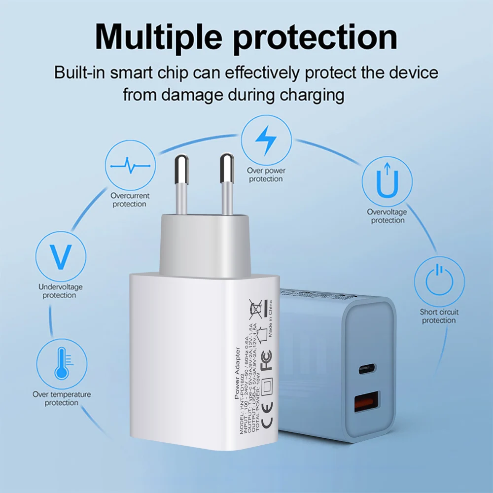 

18W PD QC3.0 Fast Charging Type C Quick Charge 3.0 US Adapter Dual USB Charger For iPhone 12 11 Pro Max Mini SE 2 XS XR 8 7 iPad