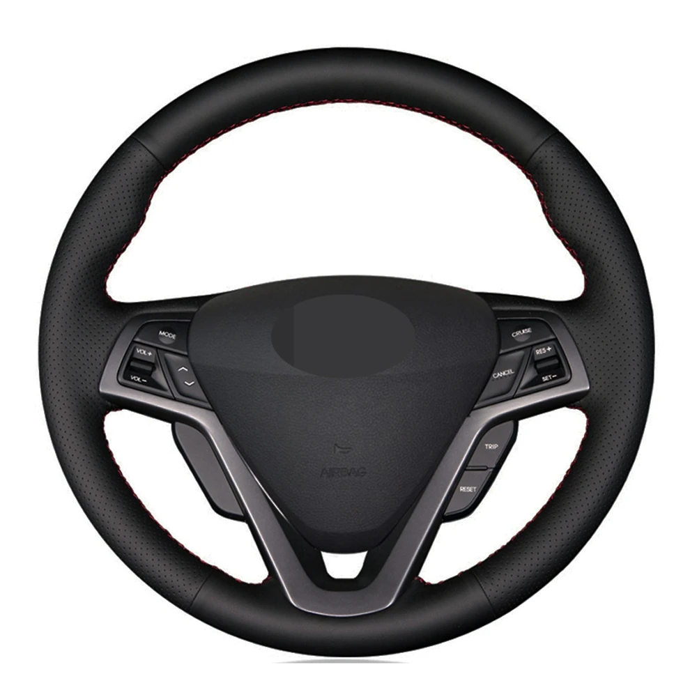 Чехол рулевого колеса автомобиля черного цвета из искусственной кожи для Hyundai