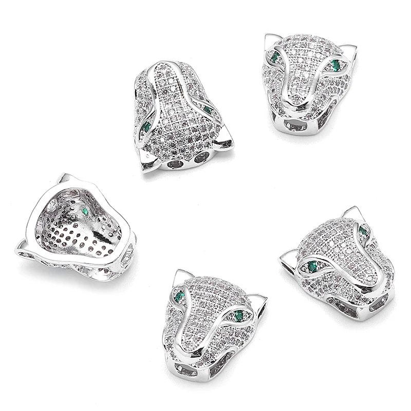 1Piece Panther Animal Leopard Head AAA Zircon Bead Copper Spacer Beads Charms Jewelry Making DIY Bracelet Necklace Factory Price | Украшения