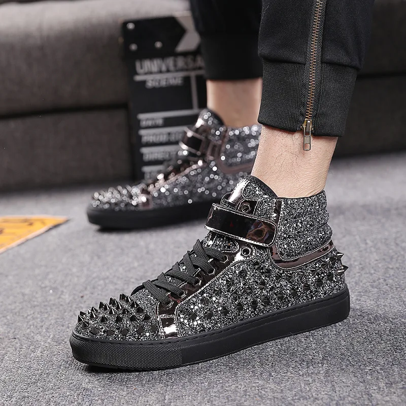 

Men's shoes fashion rivet shoes lace-up high-top sneakers men's casual short boots nightclub catwalk hair stylist trendy shoes