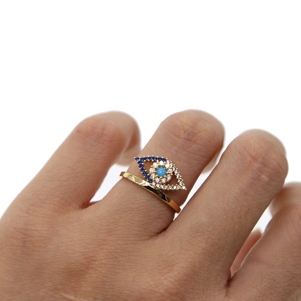Уникальный дизайн золотого цвета Лаки Турции сглаза Кольца для женщин и девушек