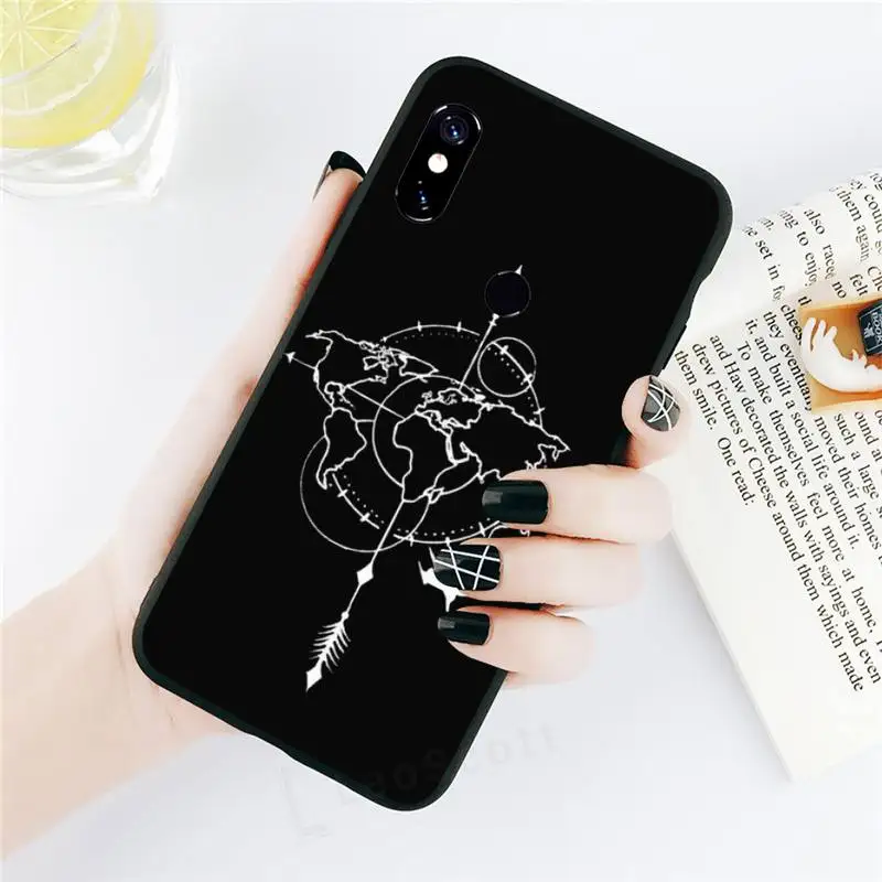 

world map travel Black and white simplicity Phone Case For Xiaomi Redmi note 7 8 9 t k30 max3 9 s 10 pro lite