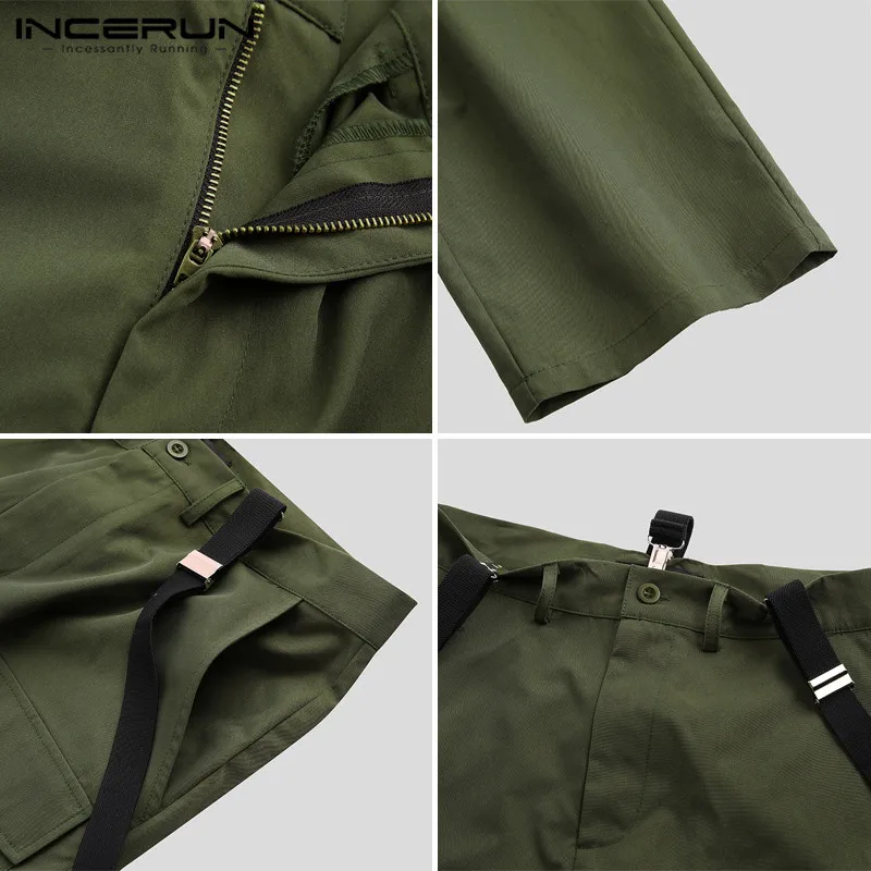 Модные мужские брюки карго однотонные 2019 свободные карманы ромперы на пуговицах