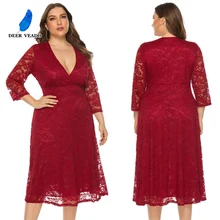 DEERVEADO vestido de noche de encaje con escote en V profundo, vestido Formal de talla grande, Vestido corto de noche para fiesta SQ0131 (2)