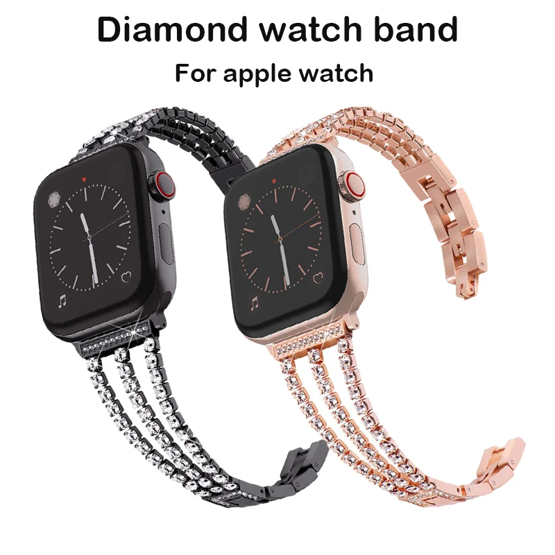 

Diamond Watch Strap For Apple Watch Band 38mm 41mm 42mm 44mm 42mm 40mm Stainless Steel Bracelet Band For IWatch 7 6 SE 5 4 3 2 1