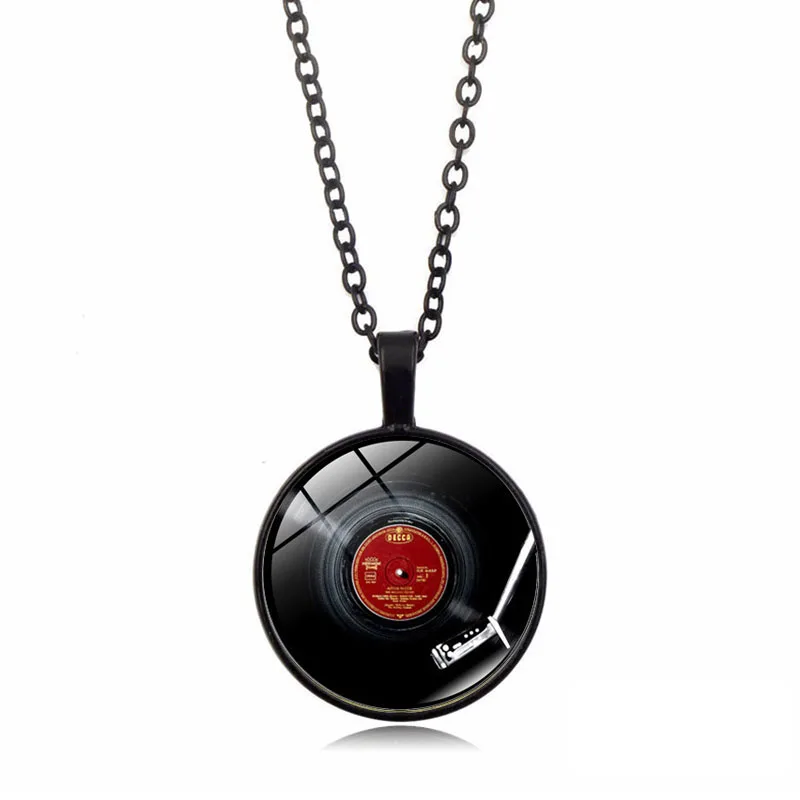 XSWX2176-black Модное винтажное ожерелье из сплава и стекла, круглый кабошон, ожерелье с кулоном, барабанщик, тарелки, ожерелье, женское ювелирное изделие, рождественский подарок - Окраска металла: XSWX2176-black