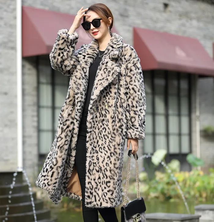 Leopard Fur Coat Women Winter Super Warm Wool Outwear Teddy Bear Icon Coat rf0166 - Цвет: Leopard