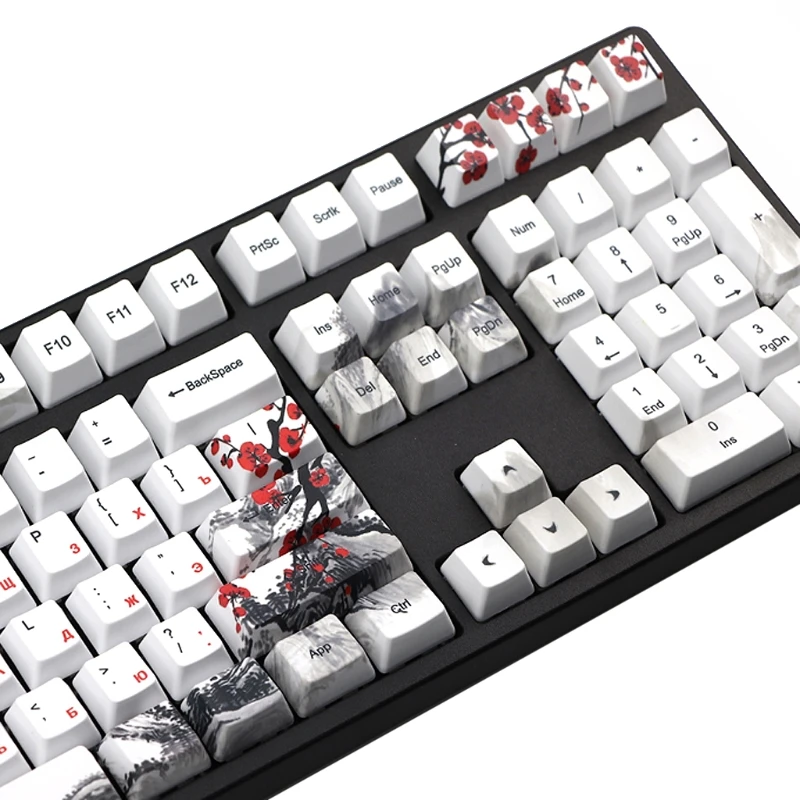 

5 Sides Dye-Sublimation 110 Keys PBT OEM Russian Keycap Wangjiang Plum Blossom