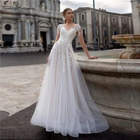 boho wedding dresses long sleeve a line bridal dress for women lace appliques o neck illusion bride gowns vestido de noiva 2020