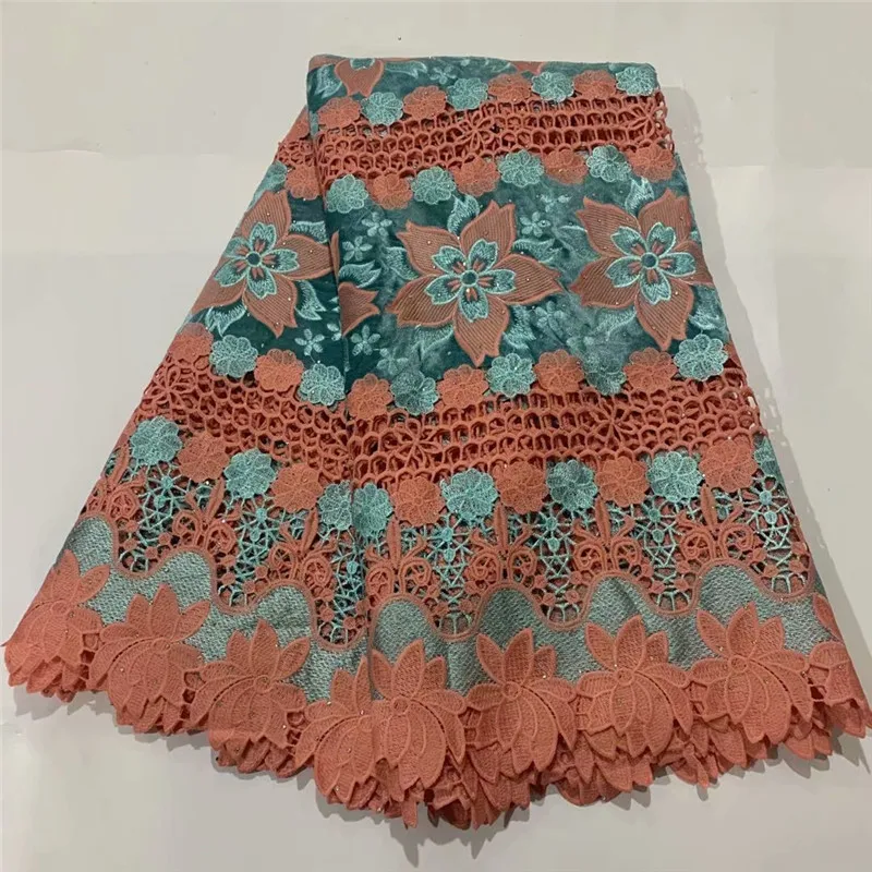 

Latest French velvet Lace Fabric Embroiderey African Guipure Cord Lace Fabric High Quality Nigeria Net Lace Fabric For Wedding