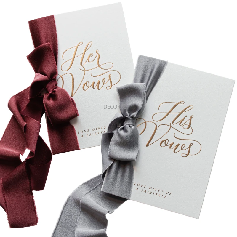 

2pcs Wedding Vows Card Advanced Velvet Ribbon Bride Groom Swear To Speak Handwritten Speech Card