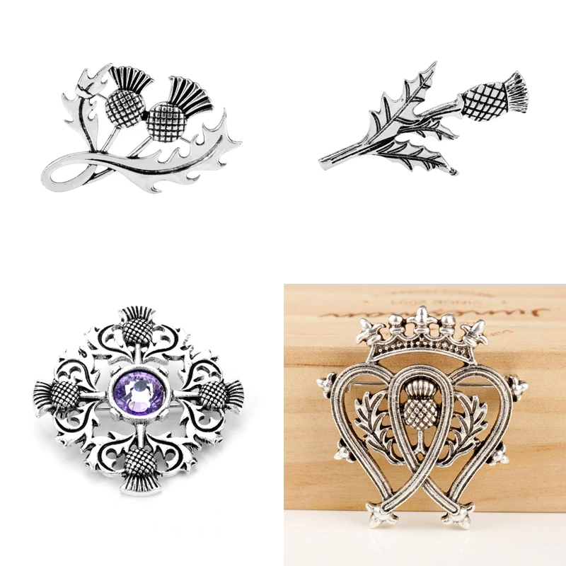 

Vintage Scottish Thistle Flower Brooches For Women Men Outlander Viking Celtics Knot Lapel Pins Scotland Jewelry