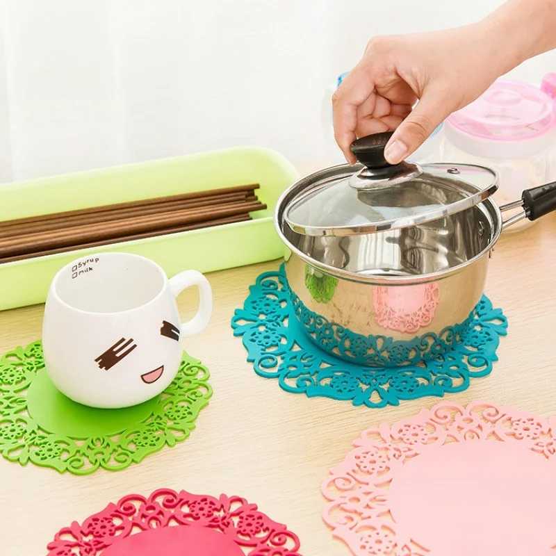 

Round Silicone Lace flowers Heat Insulation Table Mat Family Office Anti-skid Cup Coaster Tea Cup Milk Mug Coffee Cup Coaster
