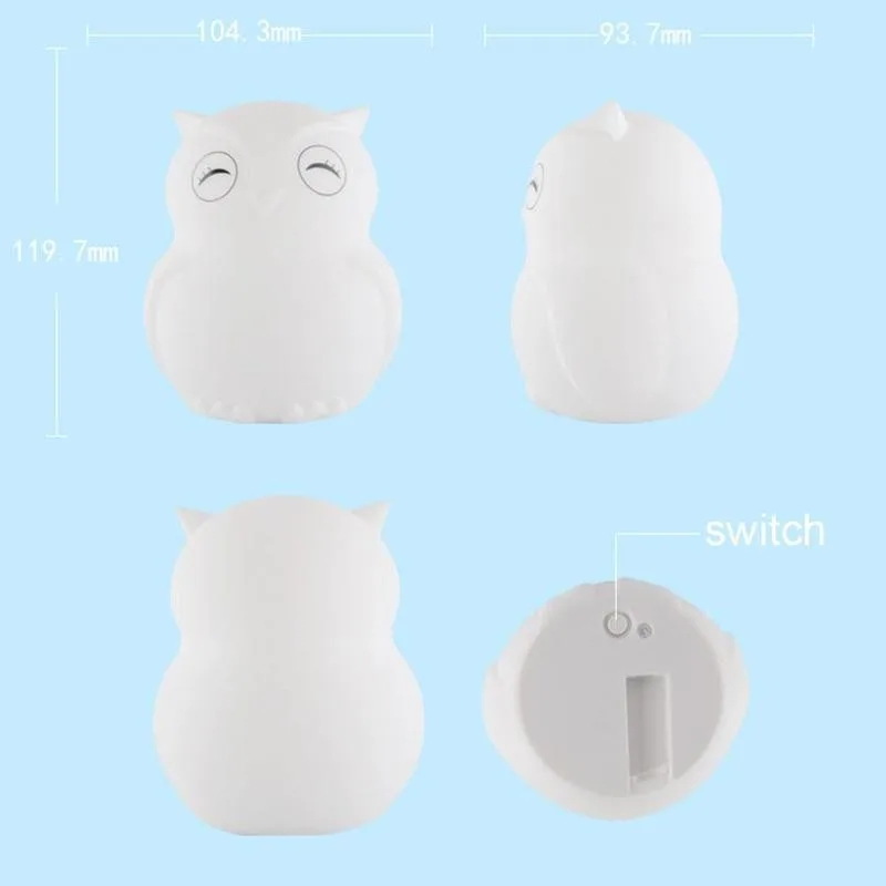 

1Pcs Owl LED Night Light Sensor Remote Control 9 Colors Dimmable Timer USB switch/tap/remote control Lamp for Children Kids