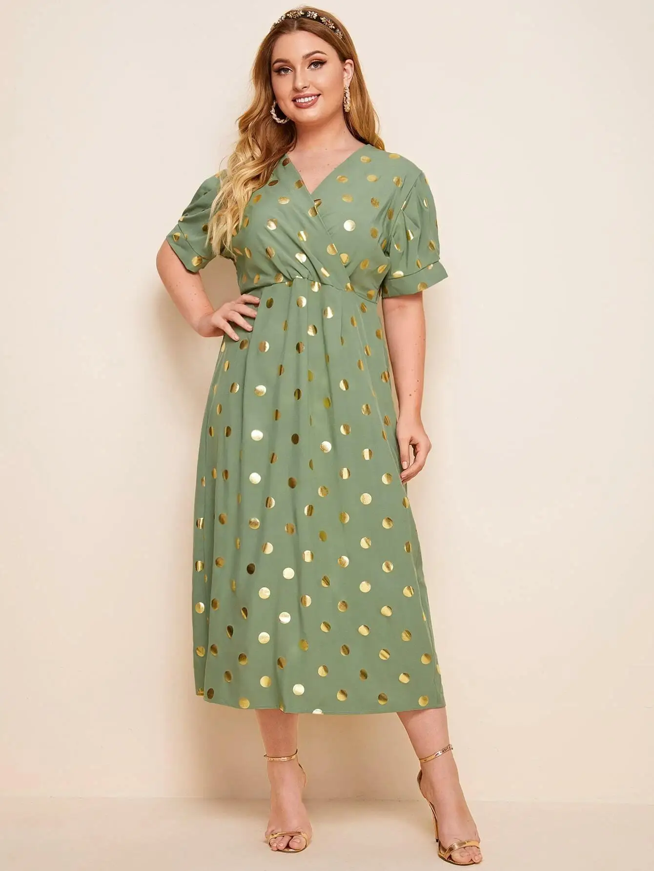 

2021 Summer New Gilded Print V-Neck Temperament Large Women'S Dress