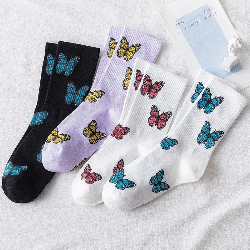 

Butterfly Socks Female High Tube High Top Stockings Ins Wind Street Skateboard Socks Trend Personality Autumn Winter Cotton Sock