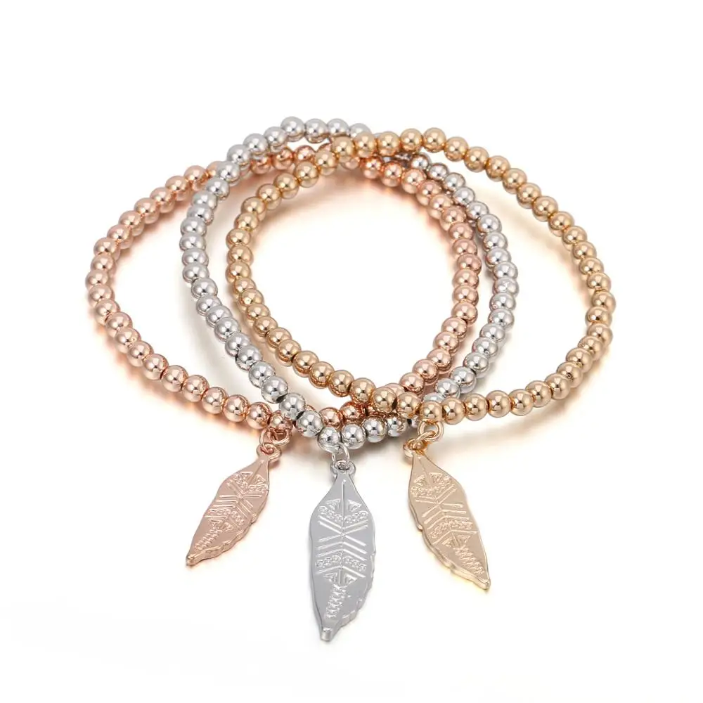 Подвески 3 слоя НАБОР бусины листья браслет для женщин смешанный Золотой