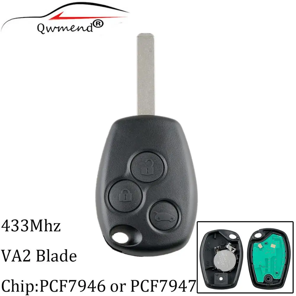 

QWMEND 433 МГц ID46 PCF7947/7946 чип с 3 кнопками освещения для Renault /Kangoo II /Clio III Автоматическая Замена сигнализации без ключа
