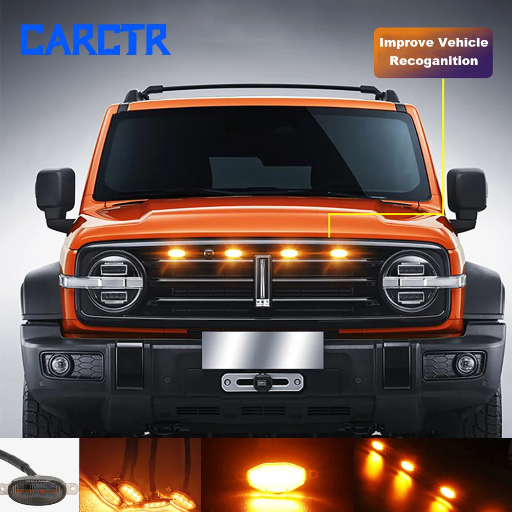 

CARCTR Car LED Yellow Central Grid Warning Light 12V 6W Suitable for 17-19 Ford F150 Grille Decoration Lamp Daytime Fog Light