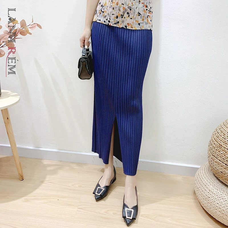 LANMREM Осенняя плиссированная юбка с отворотом для женщин 2021 новая однотонная