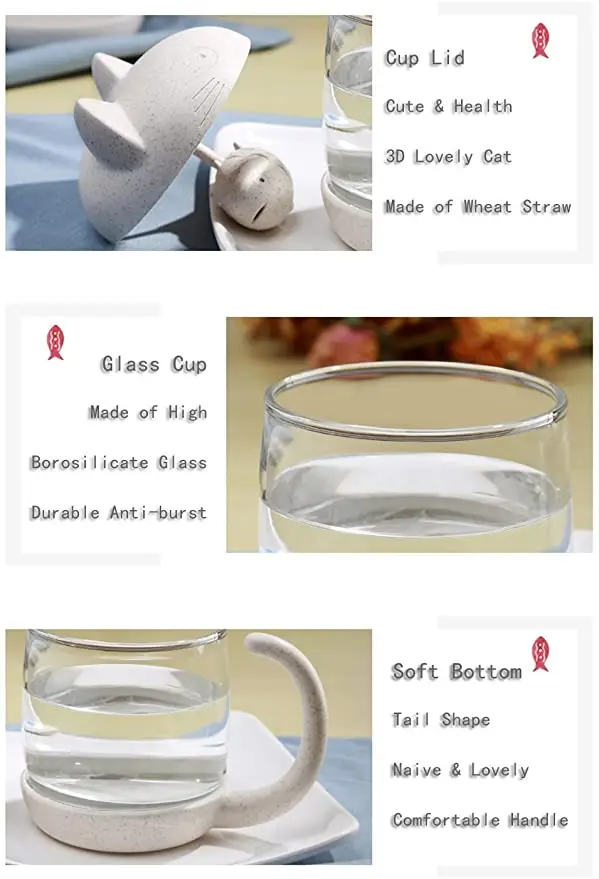 Стеклянная чашка с изображением милого кота чайная кружка рыбьим чайным