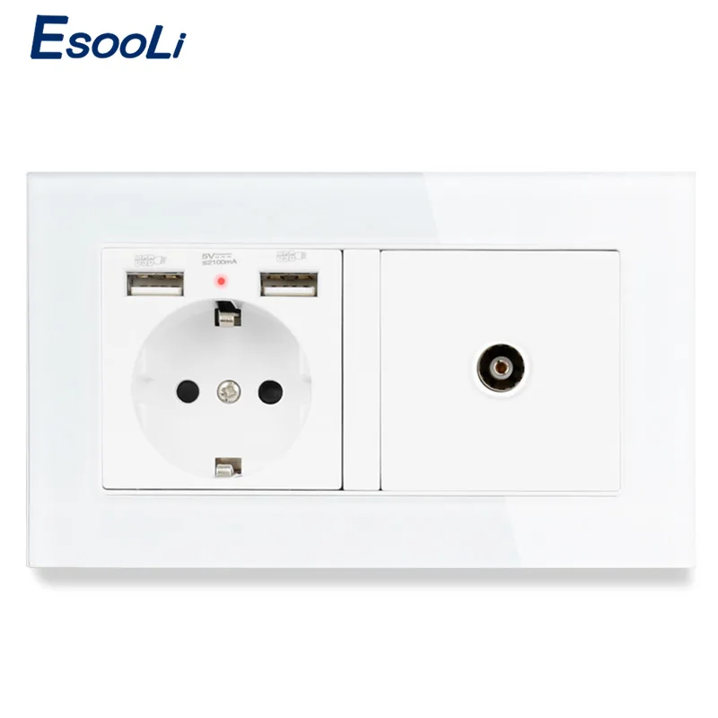 Esooli настенная розетка стандарта ЕС 2 USB зарядный порт со скрытым мягким