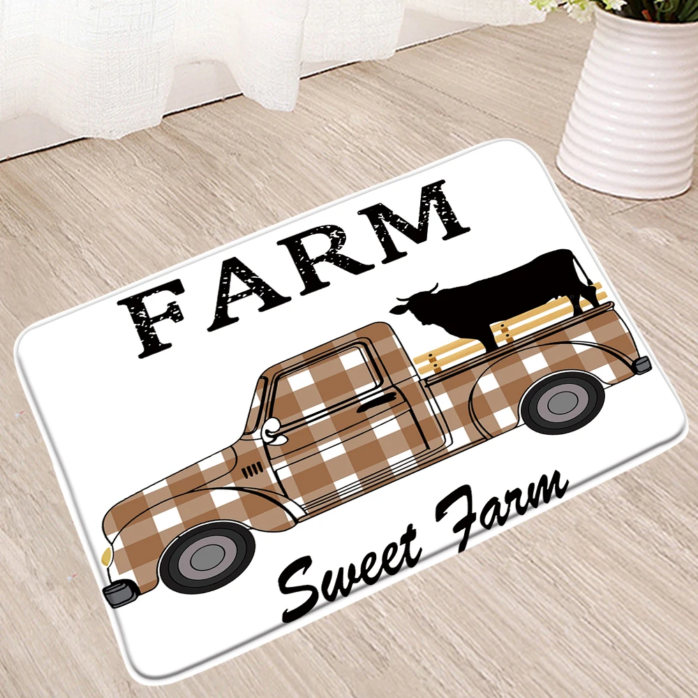 

Farm Truck Bath Mat Cow Animal Cattle Bedside Rugs Kitchen Shower Toilet Douche Doormat Room Home Carpet Non-Slip Bathroom Mats