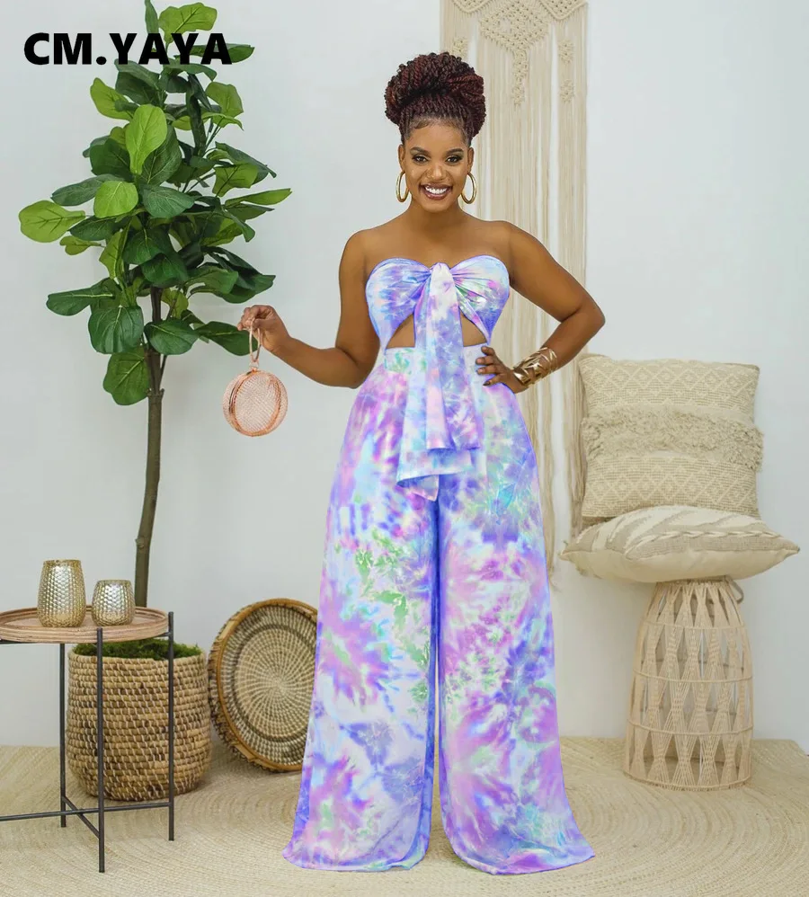 

Женский пляжный костюм в горошек с леопардовым принтом, Топ без бретелек и прямые свободные брюки