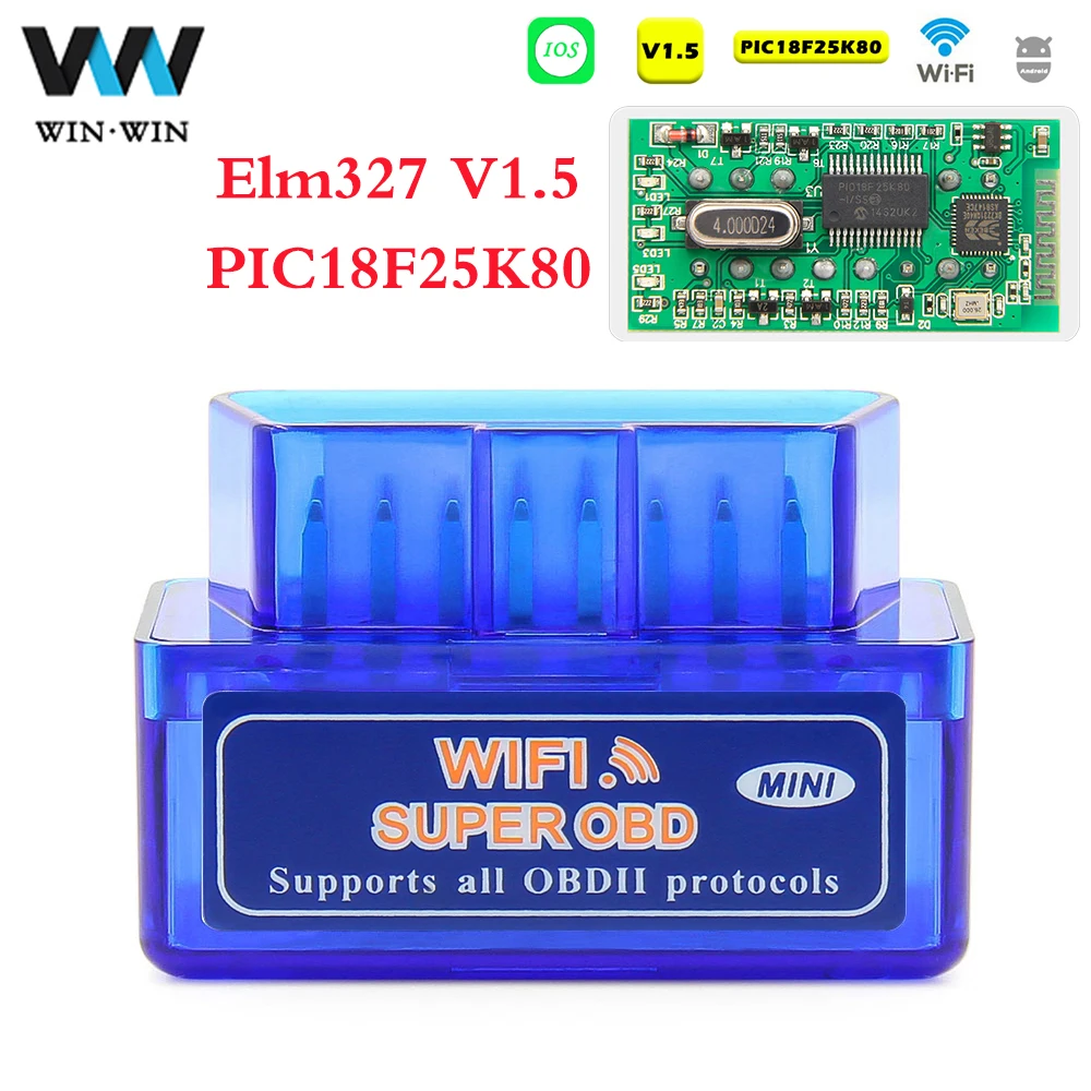 Автомобильный диагностический сканер OBD2 Mini ELM 327 V1.5 PIC18F25K80 WIFI Bluetooth obd2